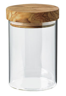Jar Borosilicate Glass / Olive Wood Lid 600 ML - Click Image to Close